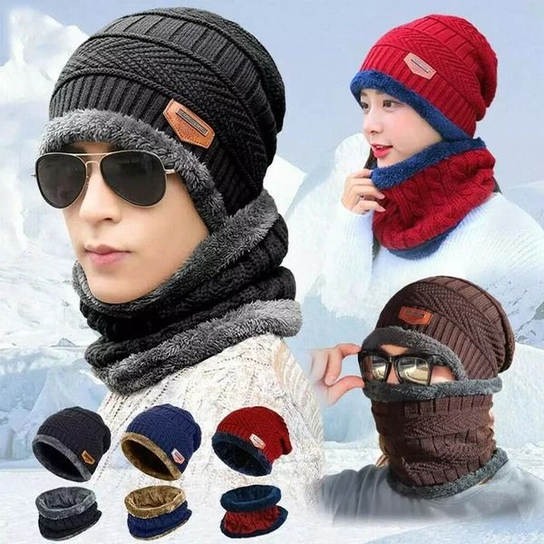 Winter Beanie Cap Neck Warmer Set Multicolor